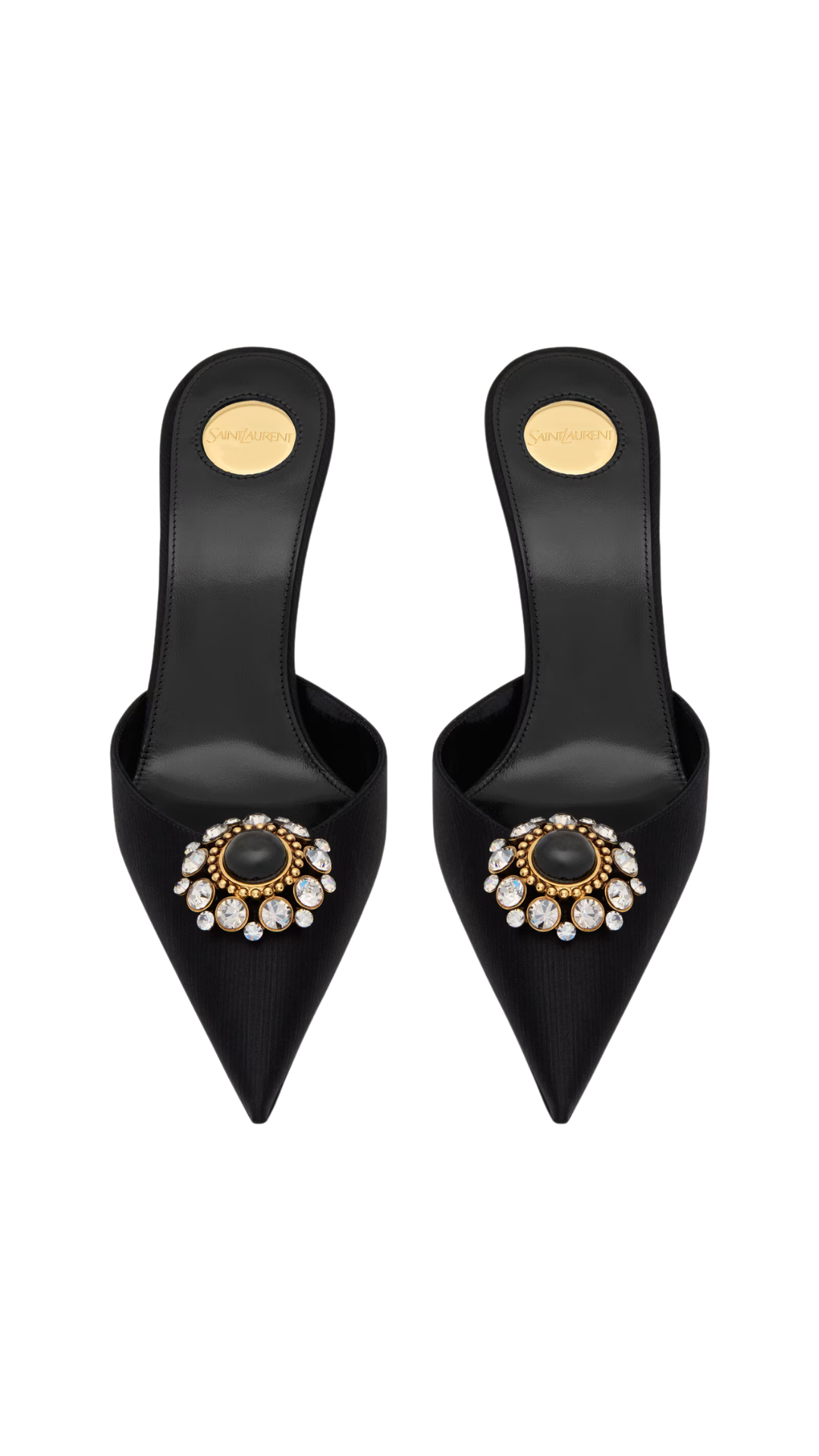 Cosmo Mules in Black Satin and Crystals