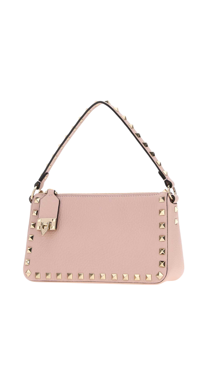 Small Rockstud Grainy Calfskin Crossbody Bag in Pink