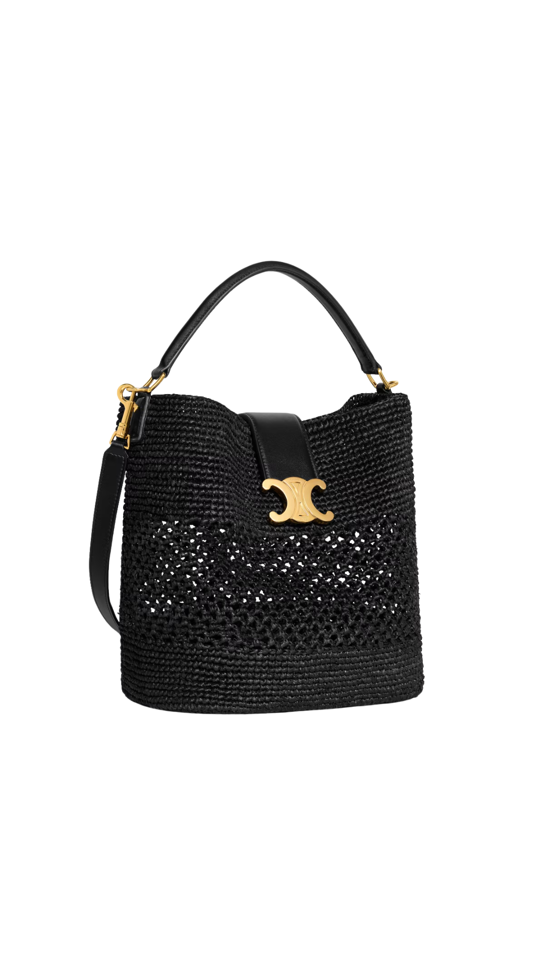 Medium Louise Bucket in Black Raffia and Calfskin