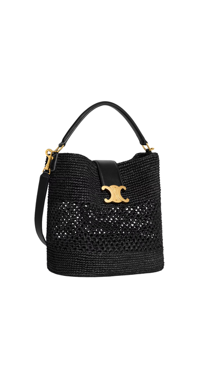 Medium Louise Bucket in Black Raffia and Calfskin