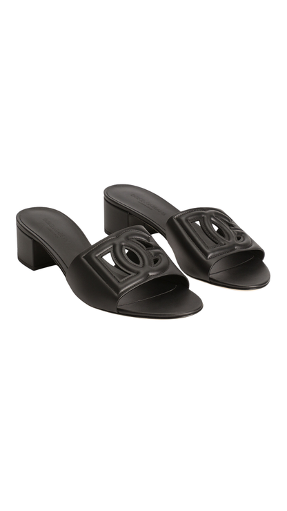Calfskin Sliders With Dg Logo in Black