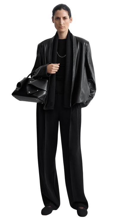 Scarf Leather Jacket Black