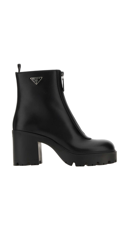 Leather Zipper Booties in Black