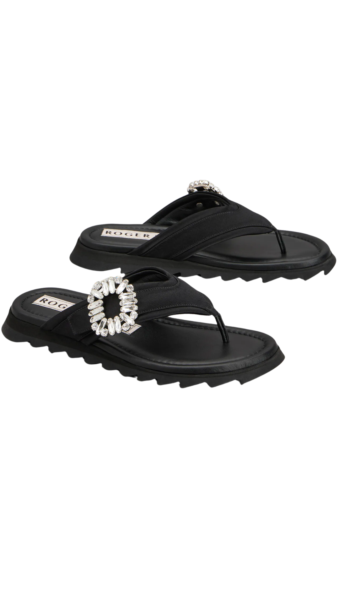 Slidy Viv' Thong Mules in Black Satin