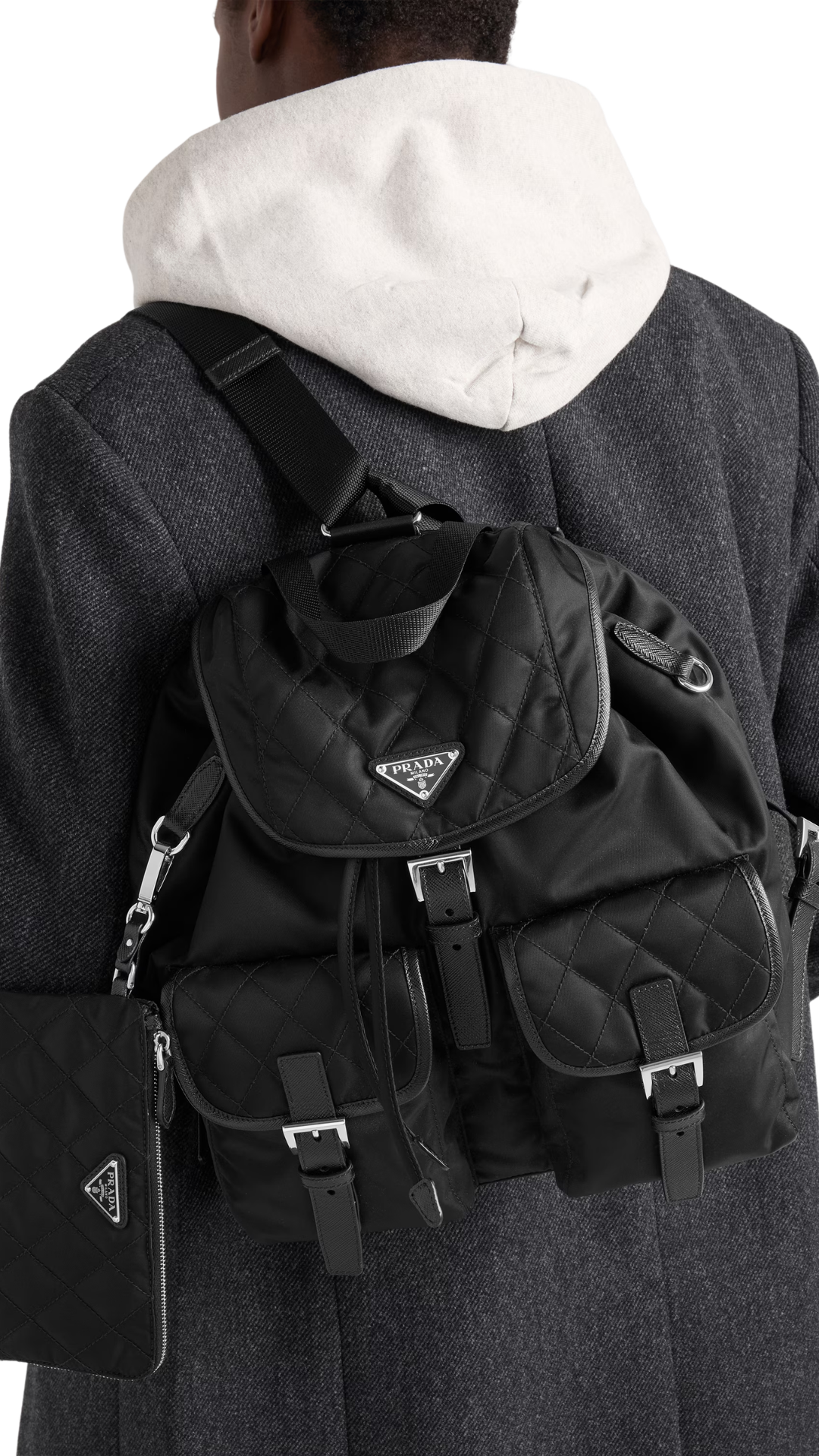Medium Quilted Re-Nylon Backpack with Saffiano Leather Trim