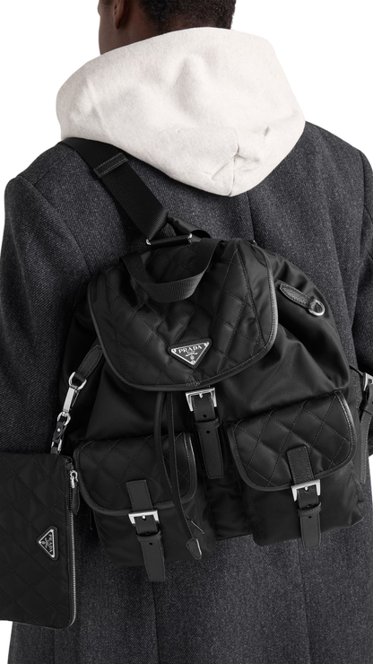 Medium Quilted Re-Nylon Backpack with Saffiano Leather Trim