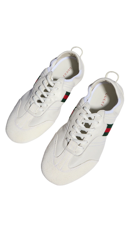 Flex Sneaker in White Suede and Leather