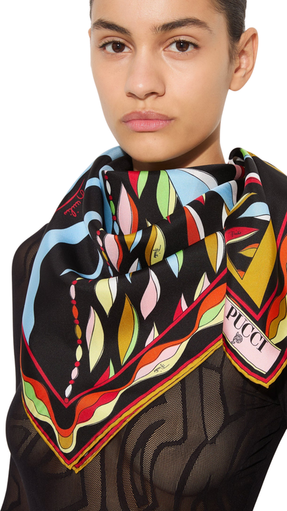 Mixed Print Silk Scarf in Multicolor