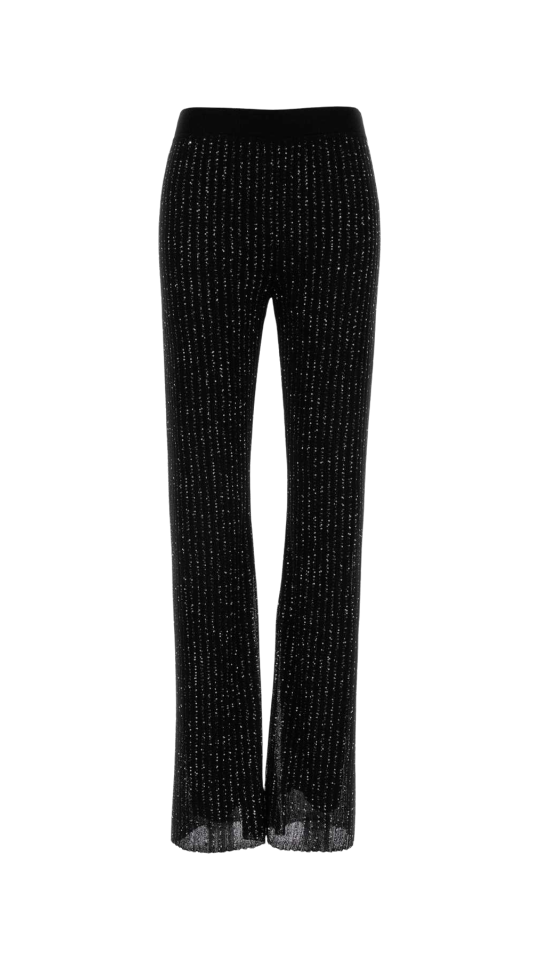 Ribbed Viscose Lamé Straight Trousers with Sequins