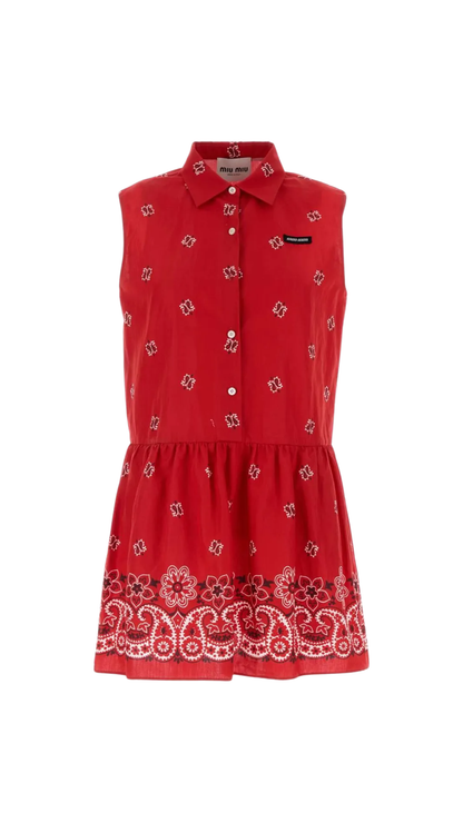 Logo-Patch Sleeveless Dress in Red