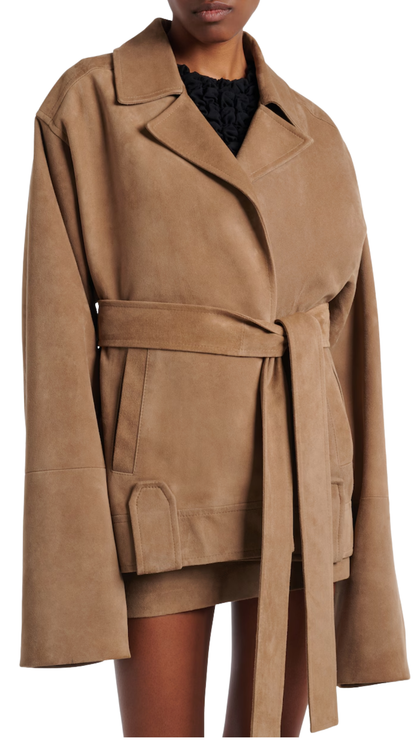 Alder Belted Suede Jacket in Beige