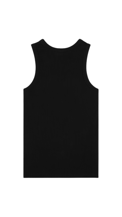 Tank Top in Black Ribbed Cotton Silk