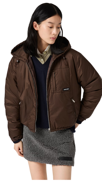 Cropped Ripstop Down Jacket in Cocoa Brown