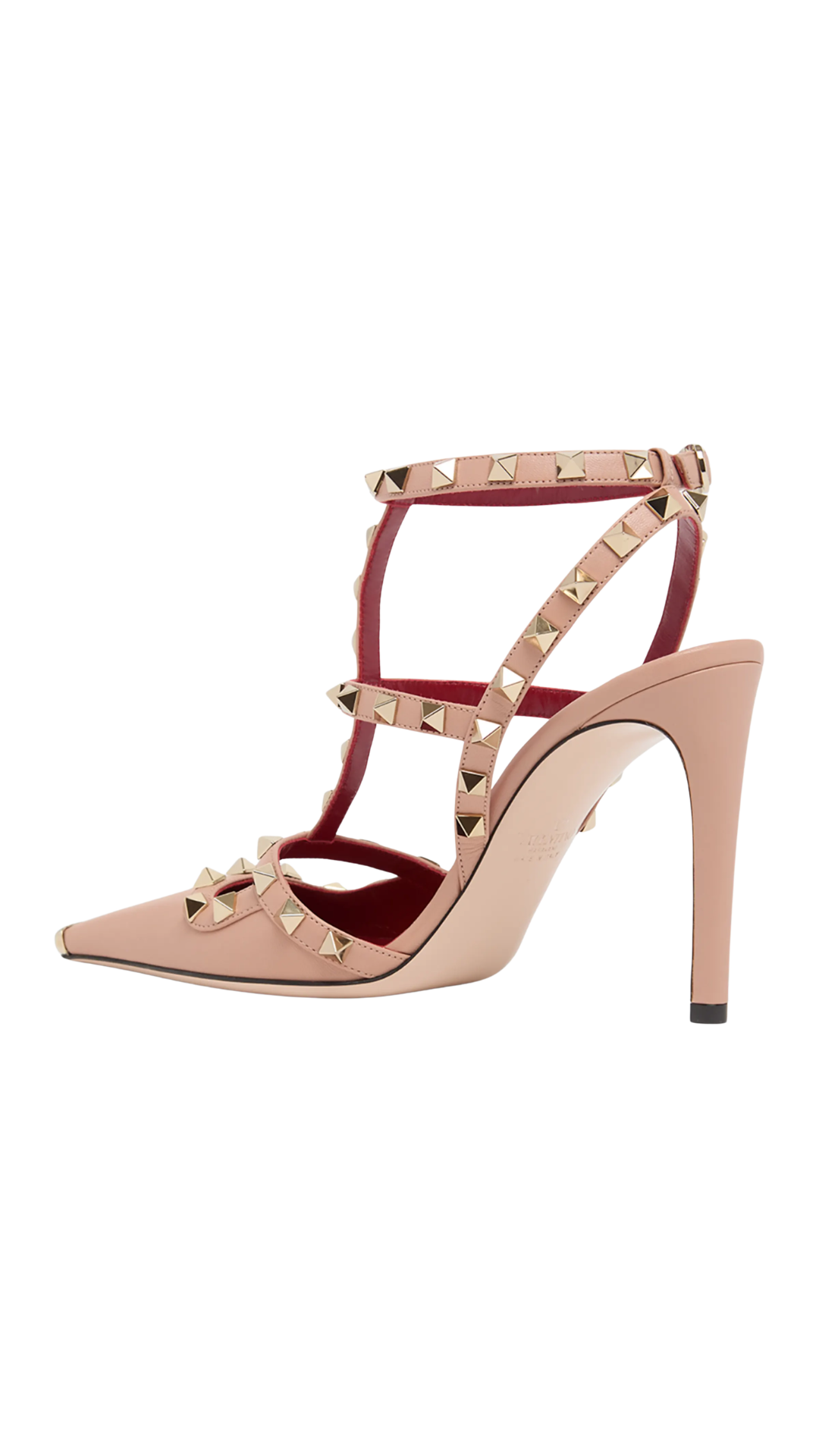 Rockstud Leather Ankle-Strap Pumps in Pink