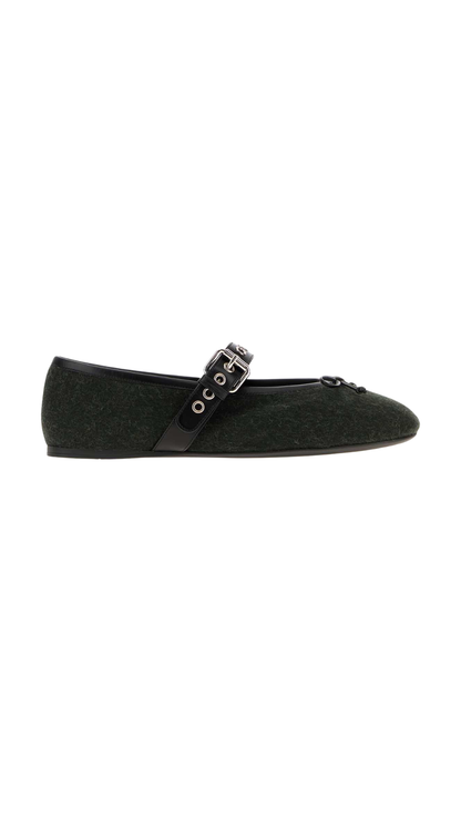 Bottle Green Flannel ballerinas
