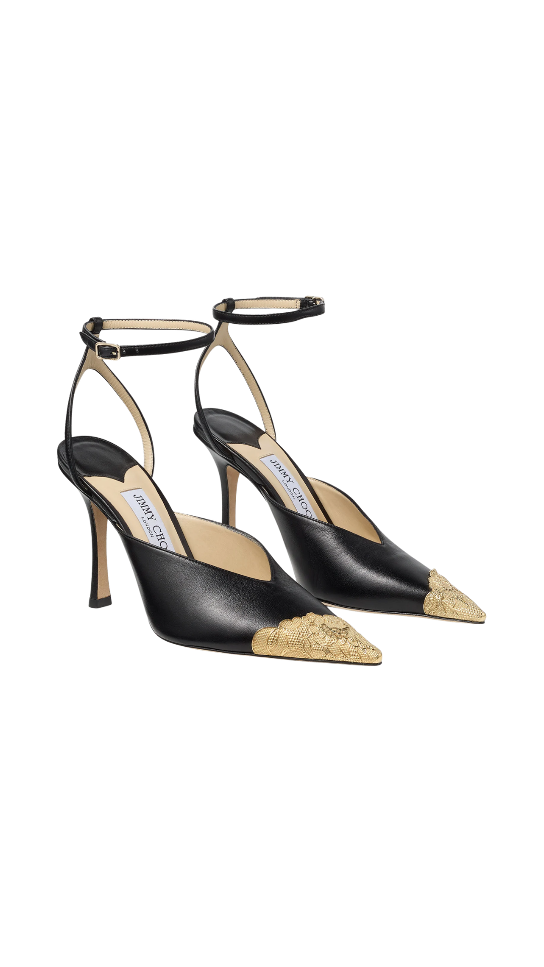 Faiz 100 in Black and Vintage Gold Leather Pumps with Metal Lace Detail