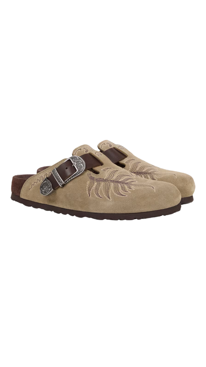 Birkenstock by Etro Embroidered Suede Boston Clogs