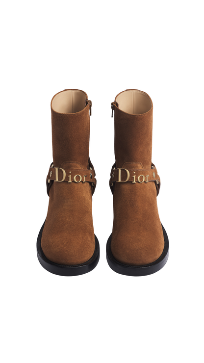 Dior Bolt Ankle Boot in Cognac Brown Suede Calfskin