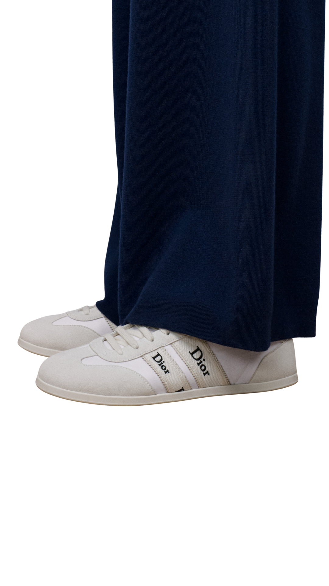Ribbon Sneaker in White Suede Calfskin and Technical Fabric