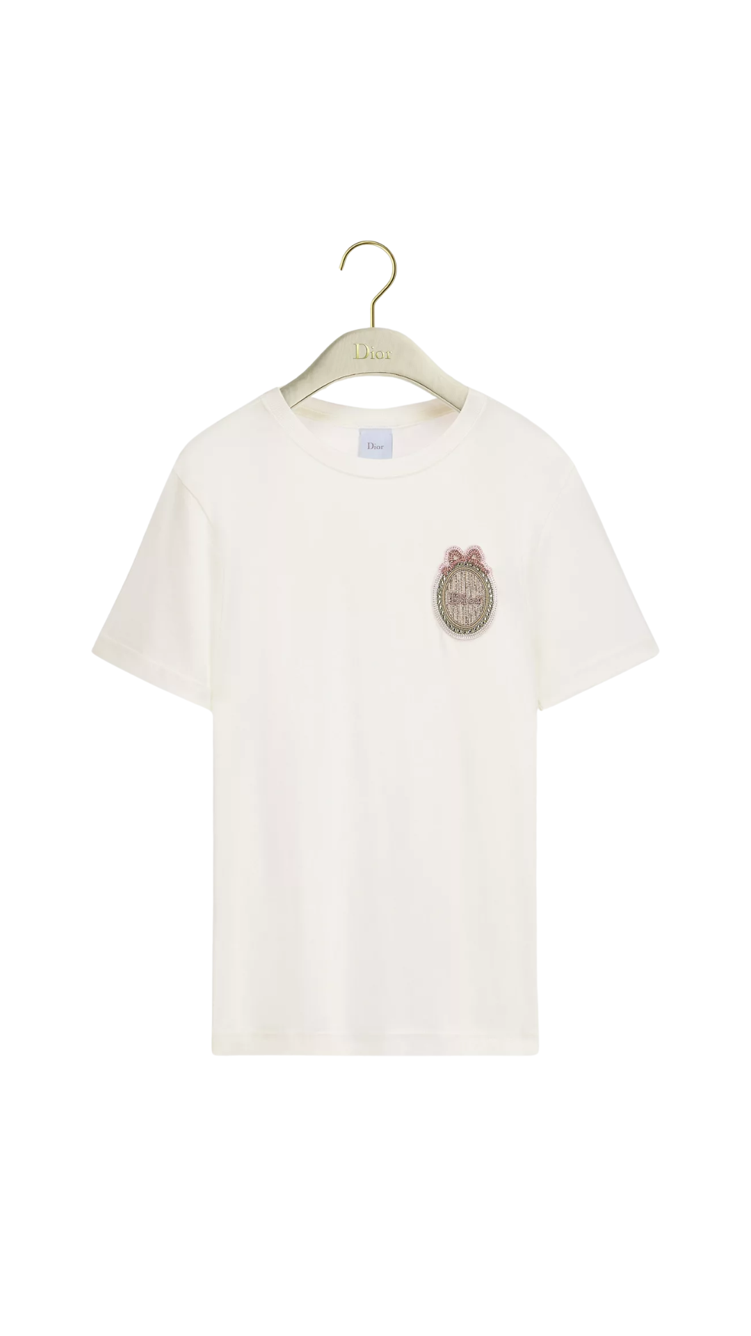 Dior Médaillon Embroidered Fitted T-Shirt in Ecru Cotton Jersey