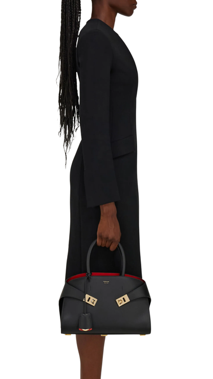 Hug Bicolor Handbag (M) in Black/Flame Red