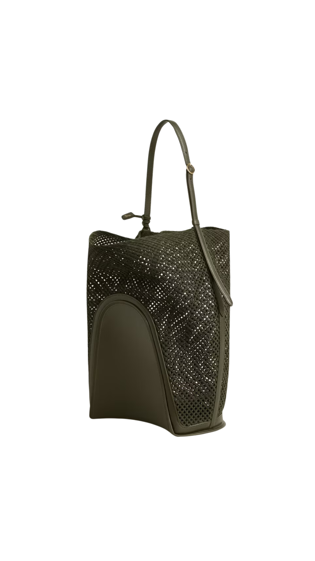 Hip Large Bucket Bag in Kaki Suede Net