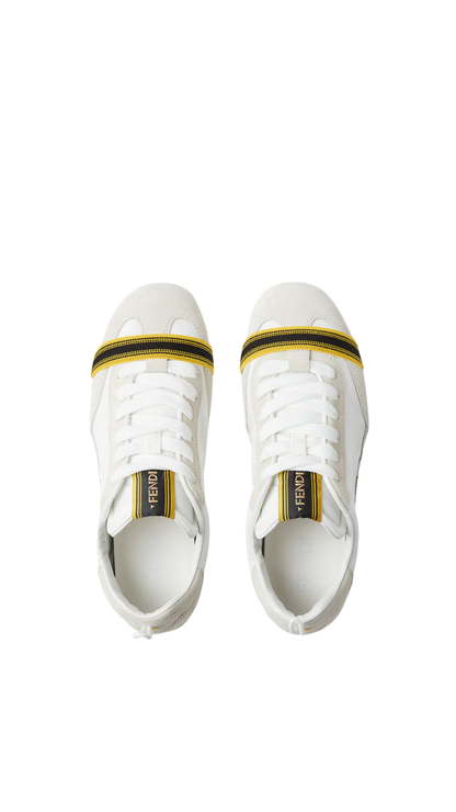 White Suede and Fabric Low Tops in White