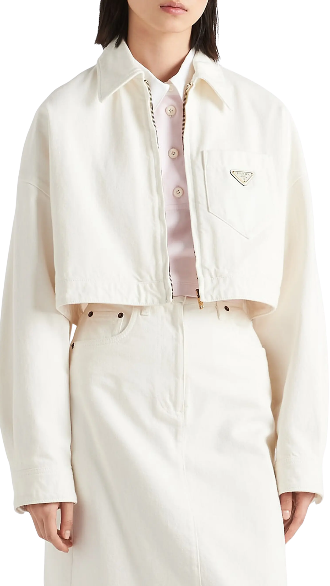 Denim Blouson Jacket in White
