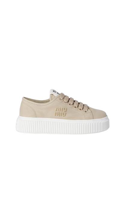 Denim Sneakers with Logo in Beige