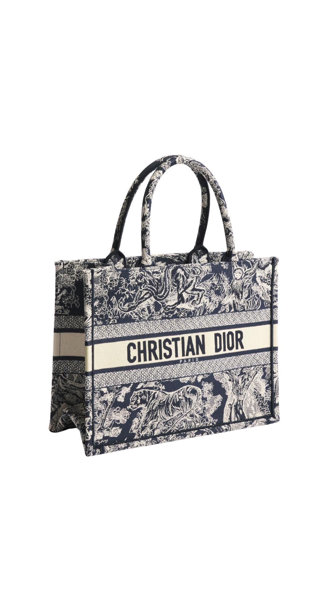 Medium Dior Book Tote in Blue and Ecru Toile de Jouy Reverse Embroidery