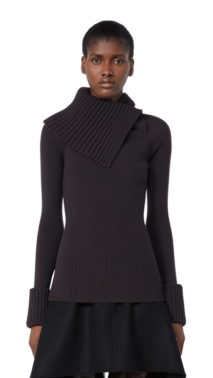 Slim Stretch Wool Sweater - Dark Brown