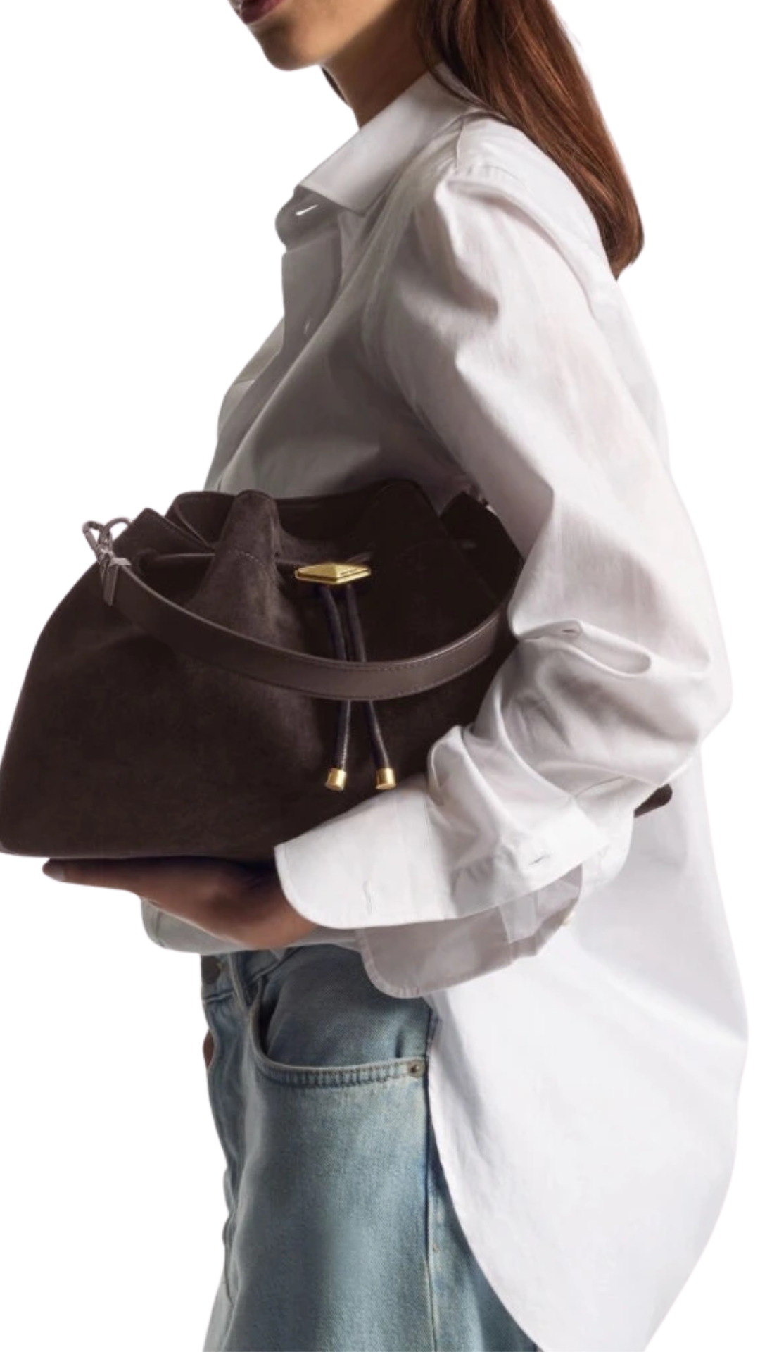 Cinch Medium in Coffee Suede Shoulder Bag