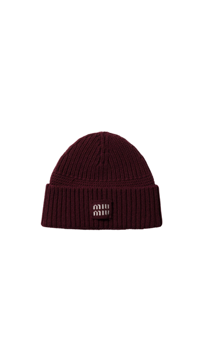 Wool and Cashmere Beanie in Amaranth Red