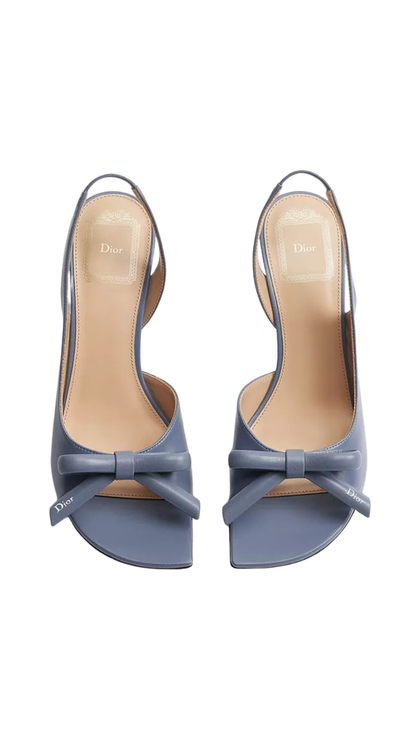 Bow Heeled Slingback Sandal in Denim Blue Lambskin