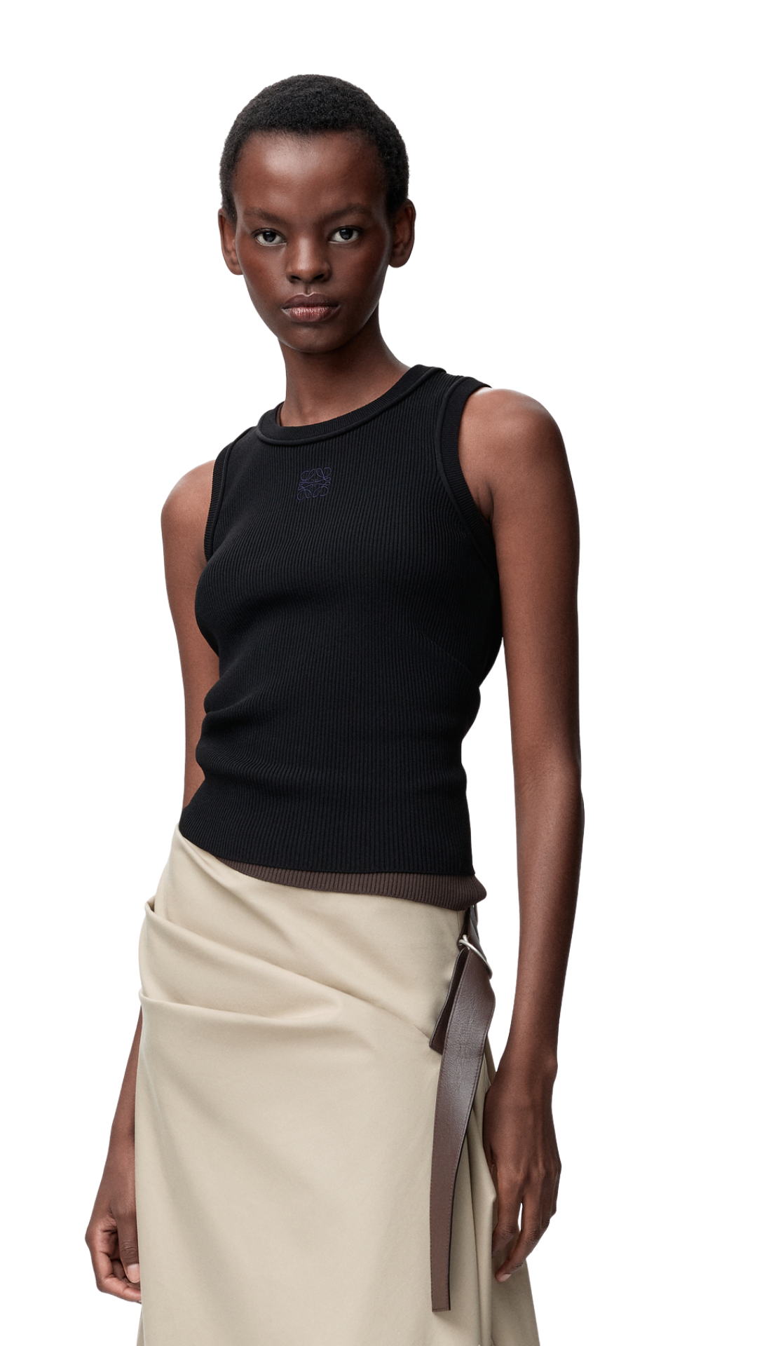 Anagram Tank Top in Black Stretch Viscose