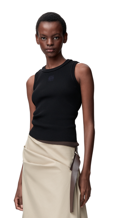 Anagram Tank Top in Black Stretch Viscose