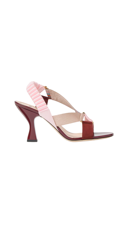 Iconic Colibrì Burgundy Leather and Multicolor Fabric Sandals