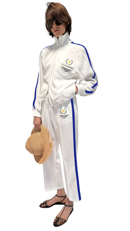 Tracksuit Pants in White/Blue Double-Face Jersey