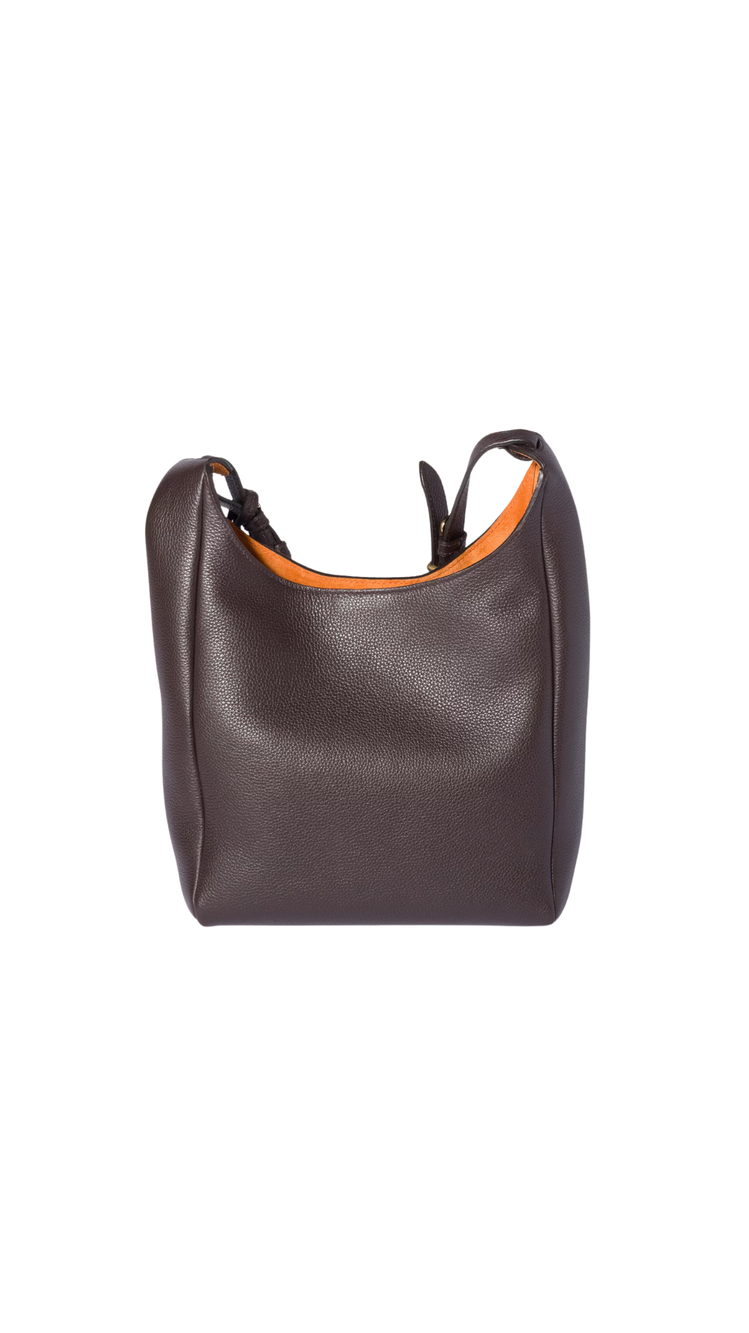 Leather Bucket Bag in Dark Brown/Papaya
