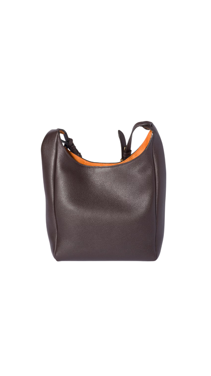 Leather Bucket Bag in Dark Brown/Papaya