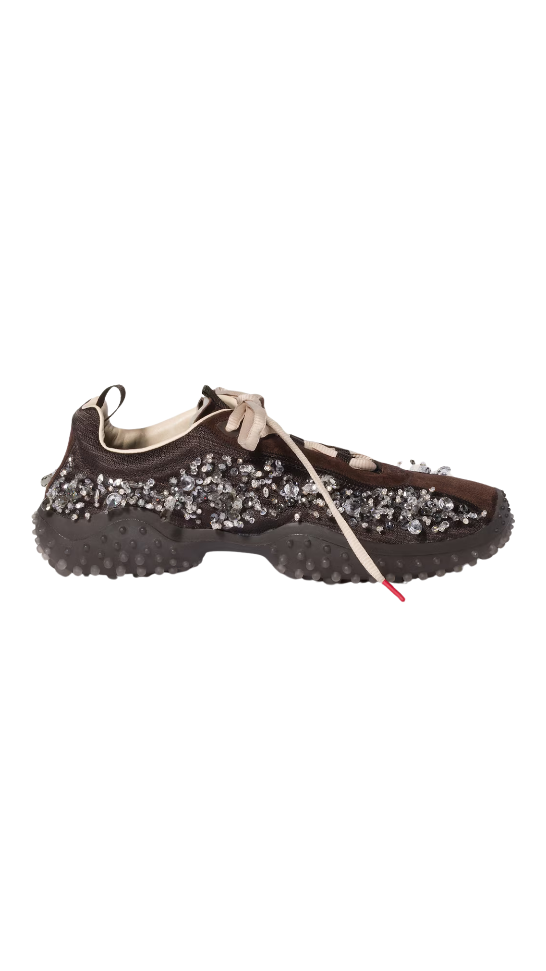 Bubble Embroidered Technical Fabric and Suede Sneakers in Dark Brown