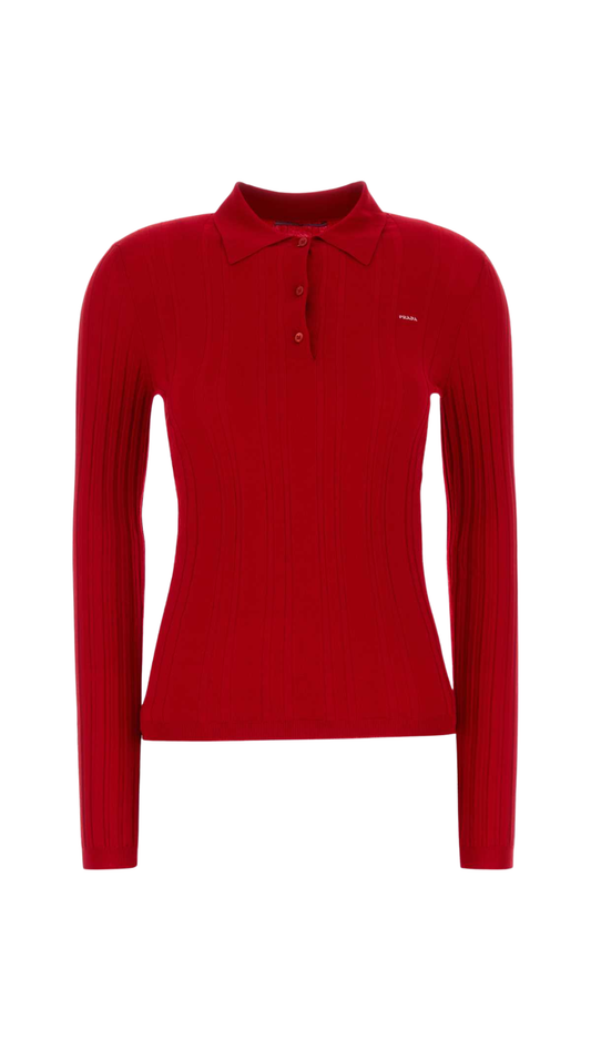 Polo Knitwear in Red Cotton
