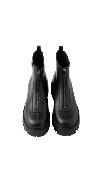 Leather Zipper Booties in Black