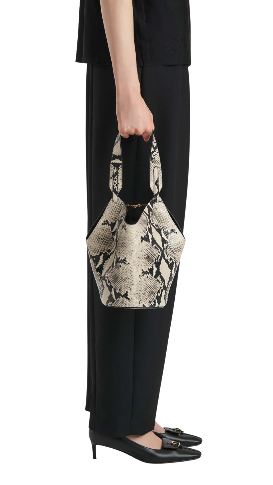 Mini Lotus Tote in Natural Python-Embossed Leather