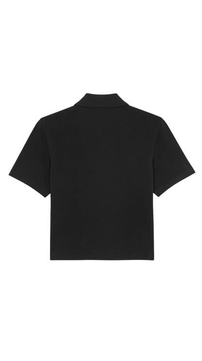 Cassandre  Cropped Polo in Black Cotton Piqué