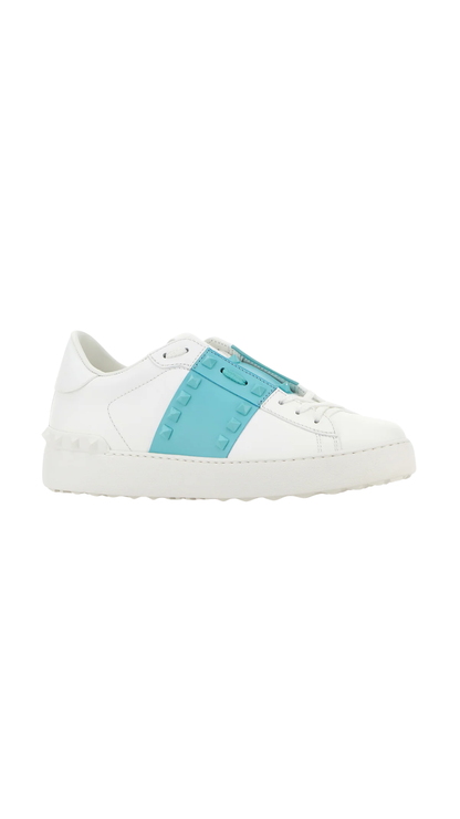 Rockstud Untitled Sneaker In Blue Calfskin Leather With Tonal Studs