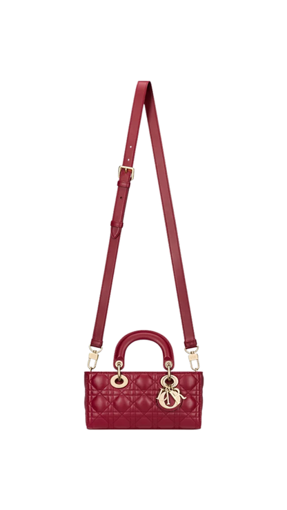 Small Lady D-Joy Bag in Cherry Red Cannage Lambskin