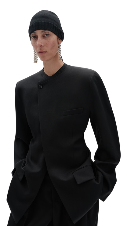 Wool Grain De Poudre Jacket in Double Black
