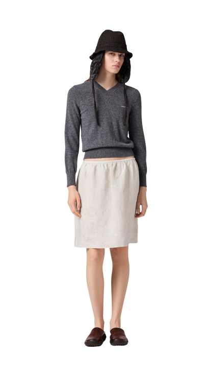 V-Neck Wool Cardigan in Slate Gray