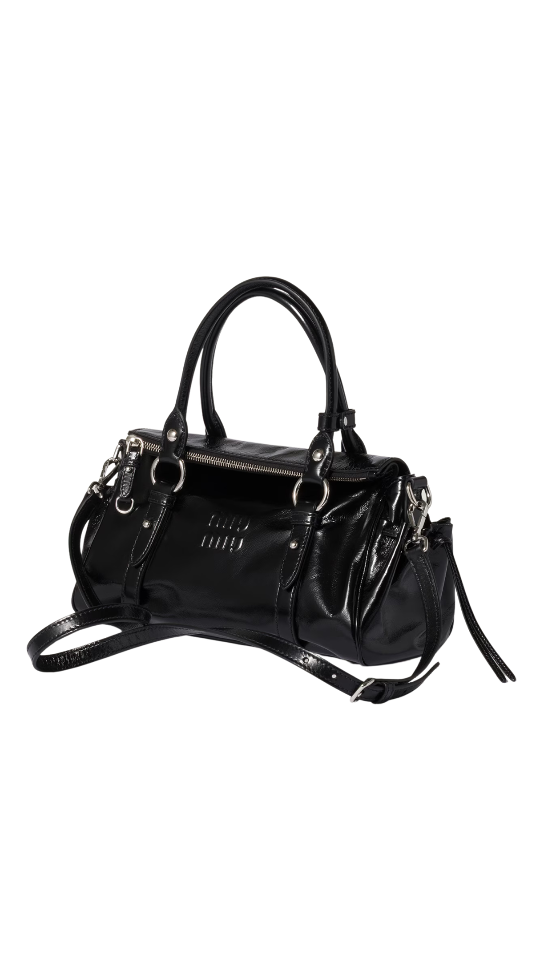 Glossy Leather Handbag in Black